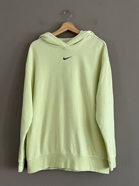 Nike Women’s Hoodie Sweatshirt Washed Lime Green Pullover Swoosh Logo LS Medium